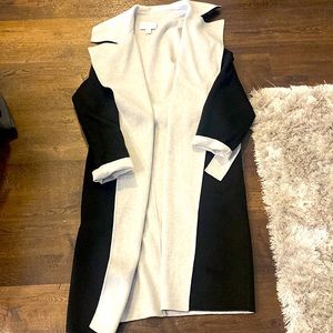 Cashmere tie belt coat black and gray NWT